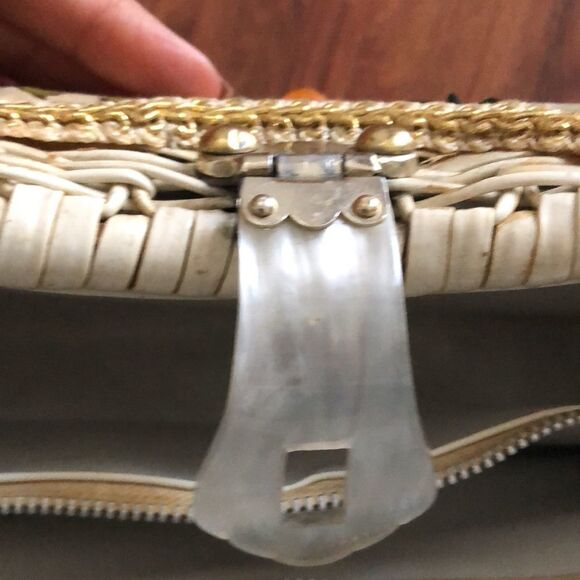 Vintage Hand made beaded and rattan handbag purse - Picture 7 of 13